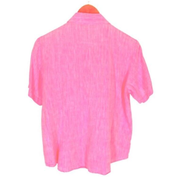 Lands End Linen Shirt 12 Pink Button Front Top Fitted Cool Summer Y2K 90s - Picture 3 of 6